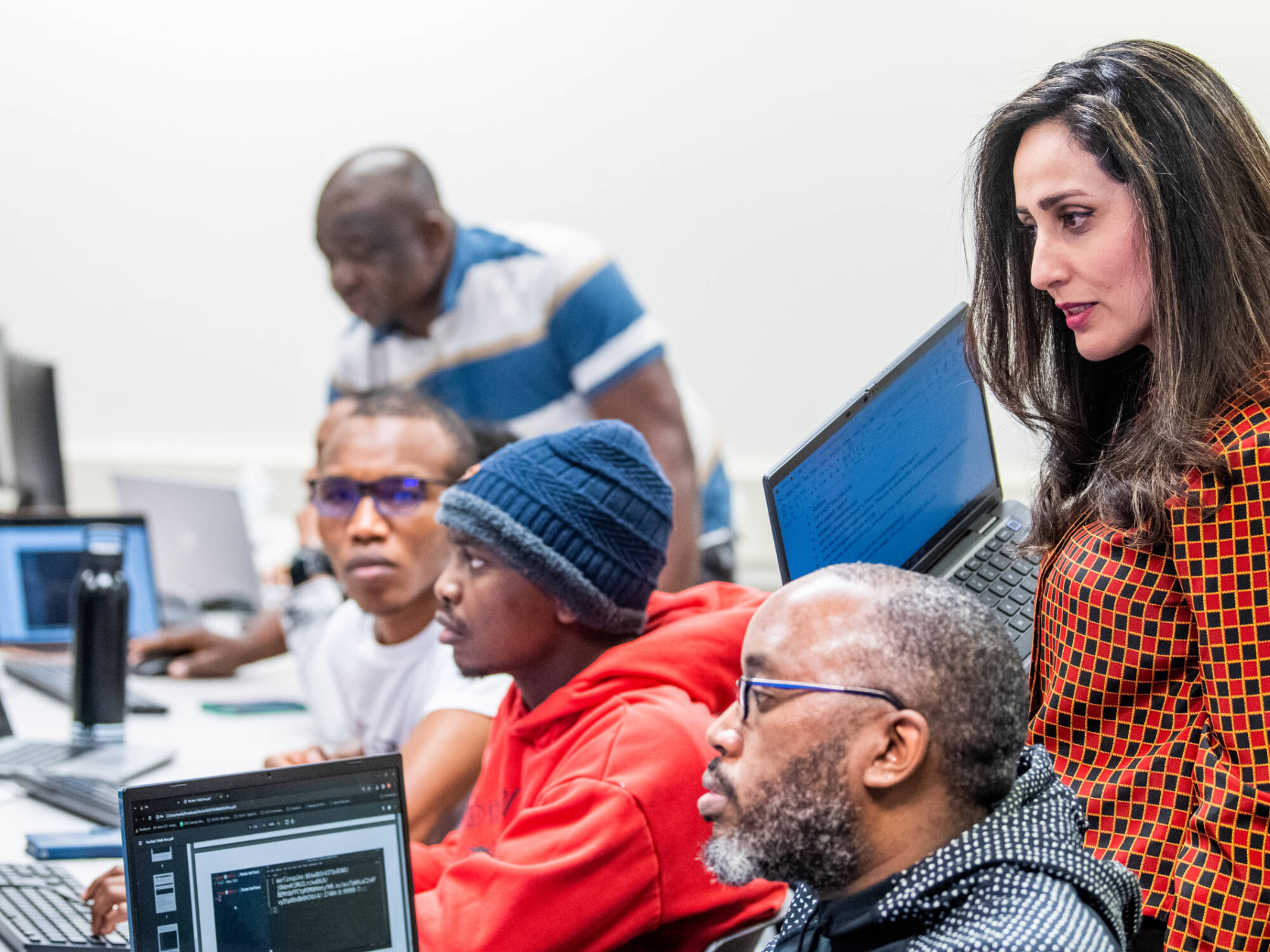Professor and student in cybersecurity class
